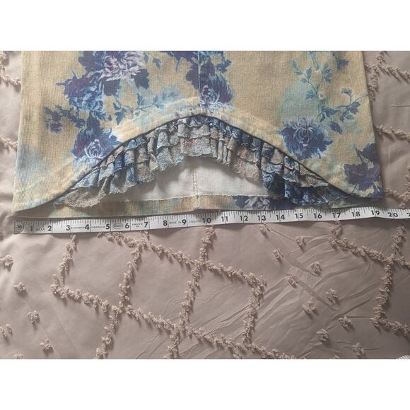 Rare specialty Skirt - blue/cream floral patterned soft corduroy with stretch - Picture 4 of 9